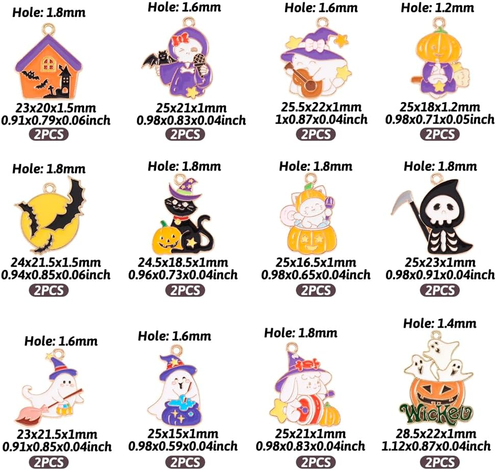 Halloween Charms Pumpkin Ghost Wizard Bat Enamel Charms Halloween Theme Decorative Ornament Pendants for DIY Crafts Earring Necklace Bracelet Keychain Jewelry Making - Image 2