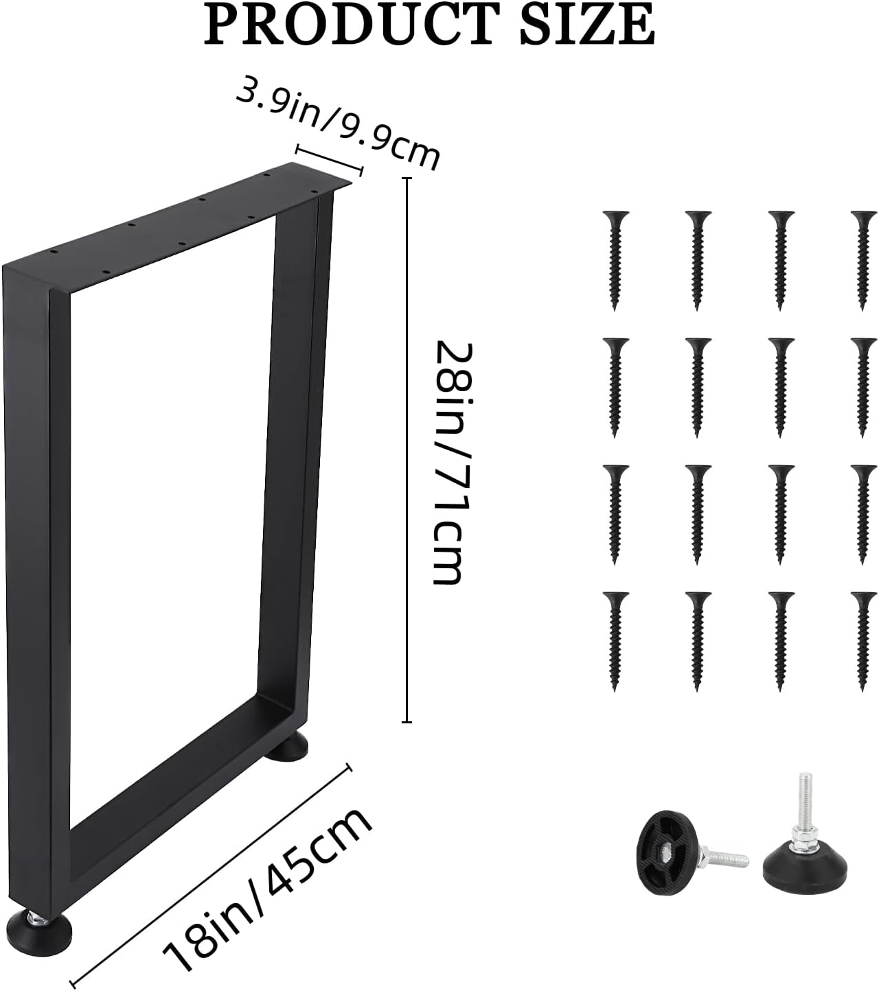 28" H x 17.7" W Metal Table Legs, Adjustable Furniture Legs, Table Legs Replacement Heavy Duty Square Tube Desk Legs Furniture Legs for Coffee Table, Dining Table