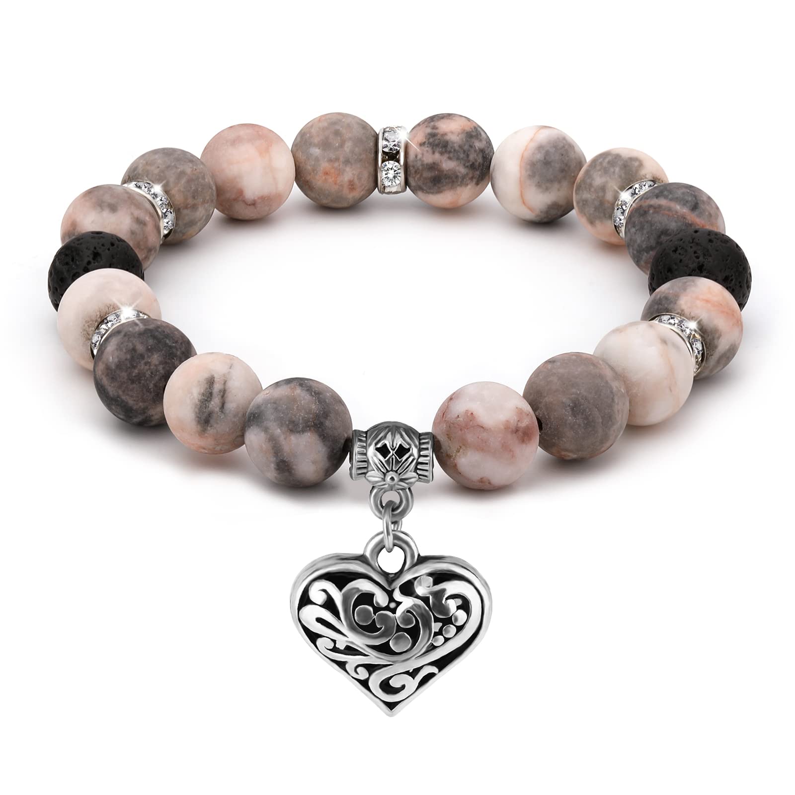 Bracciale uomo/donna con pietre naturali di Diaspro striato sabbia,... | su