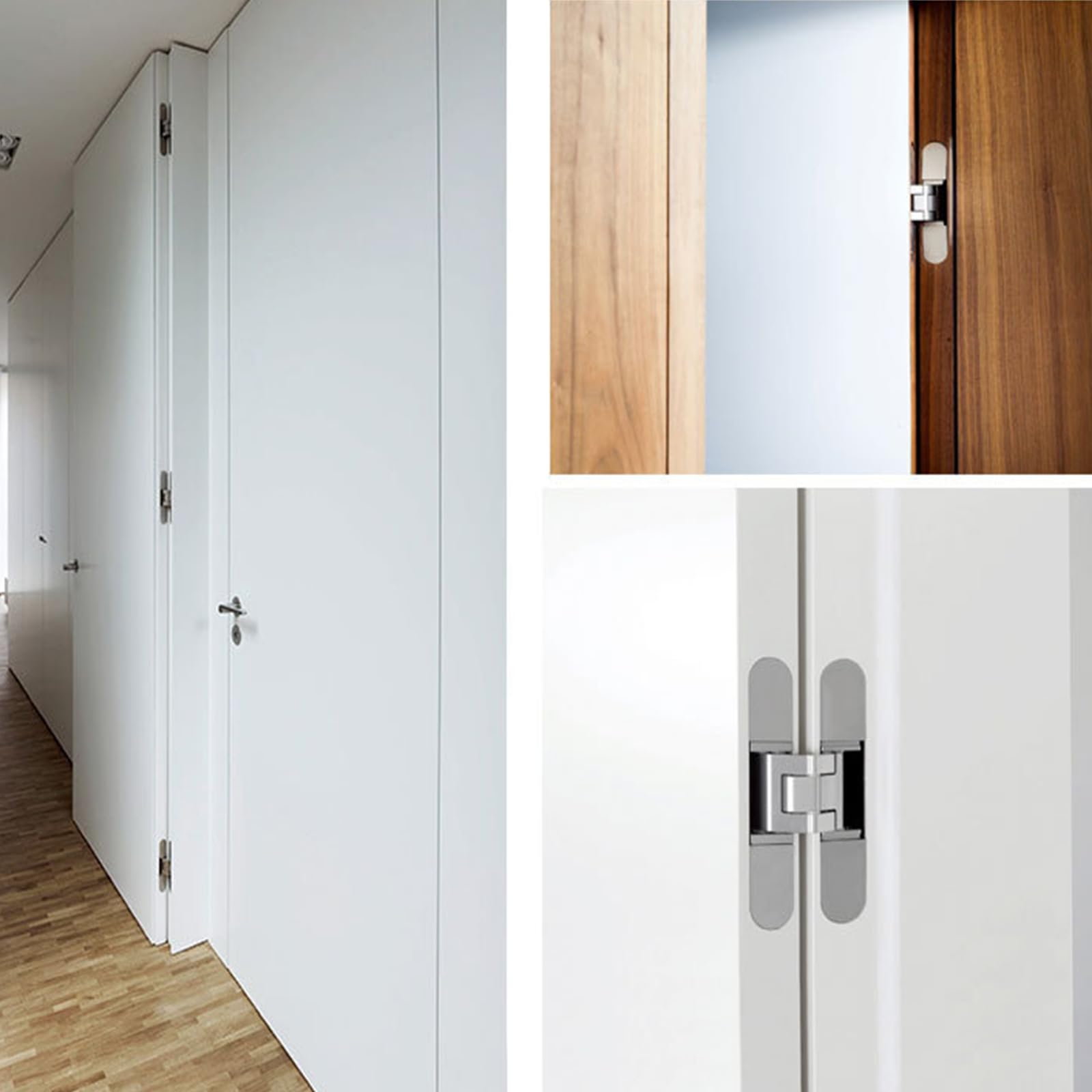 Lot de 2 charnières pour porte en bois - Charnières dissimulées et à ailettes - Charnière réglable 3 voies - Balançoire 180° - Bande de porte