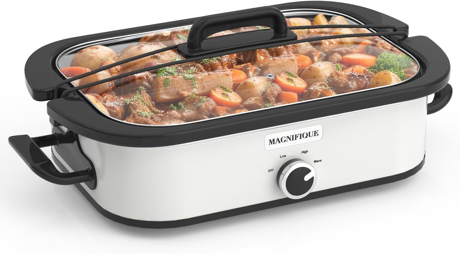 - MAGNIFIQUE 4 Quart Casserole Slow Cooker with Ceramic Baking Dish - Perfect Small Kitchen Appliance Crock Pot for Family Dinners, Oven Safe and Durable Bakeware for Lasagna, Roasts