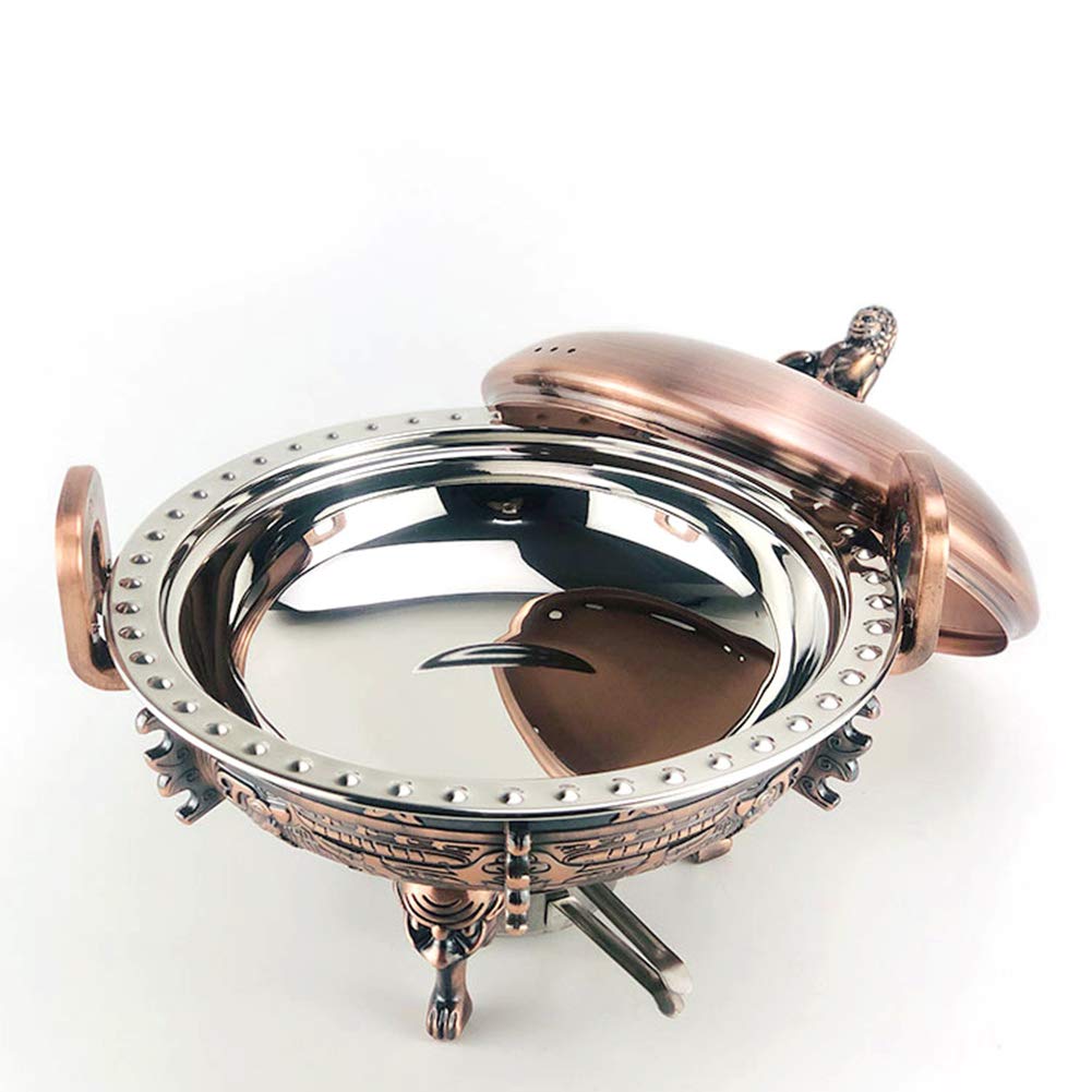 Chafing Dish de 3 L, Juego Completo de Calentadores Redondos de Acero Inoxidable con bandejas, Soporte de Aluminio, Tapa Visible y recipientes para Combustible para Bodas, bufés y