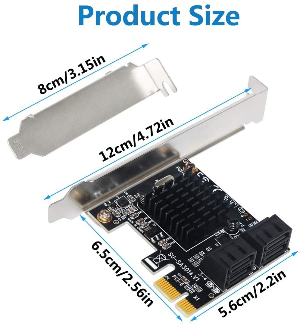 Tarjeta SATA, 4 puertos con 4 cables SATA, tarjeta de expansión de controlador SATA con soporte de perfil bajo, no raid, arranque como disco duro del sistema