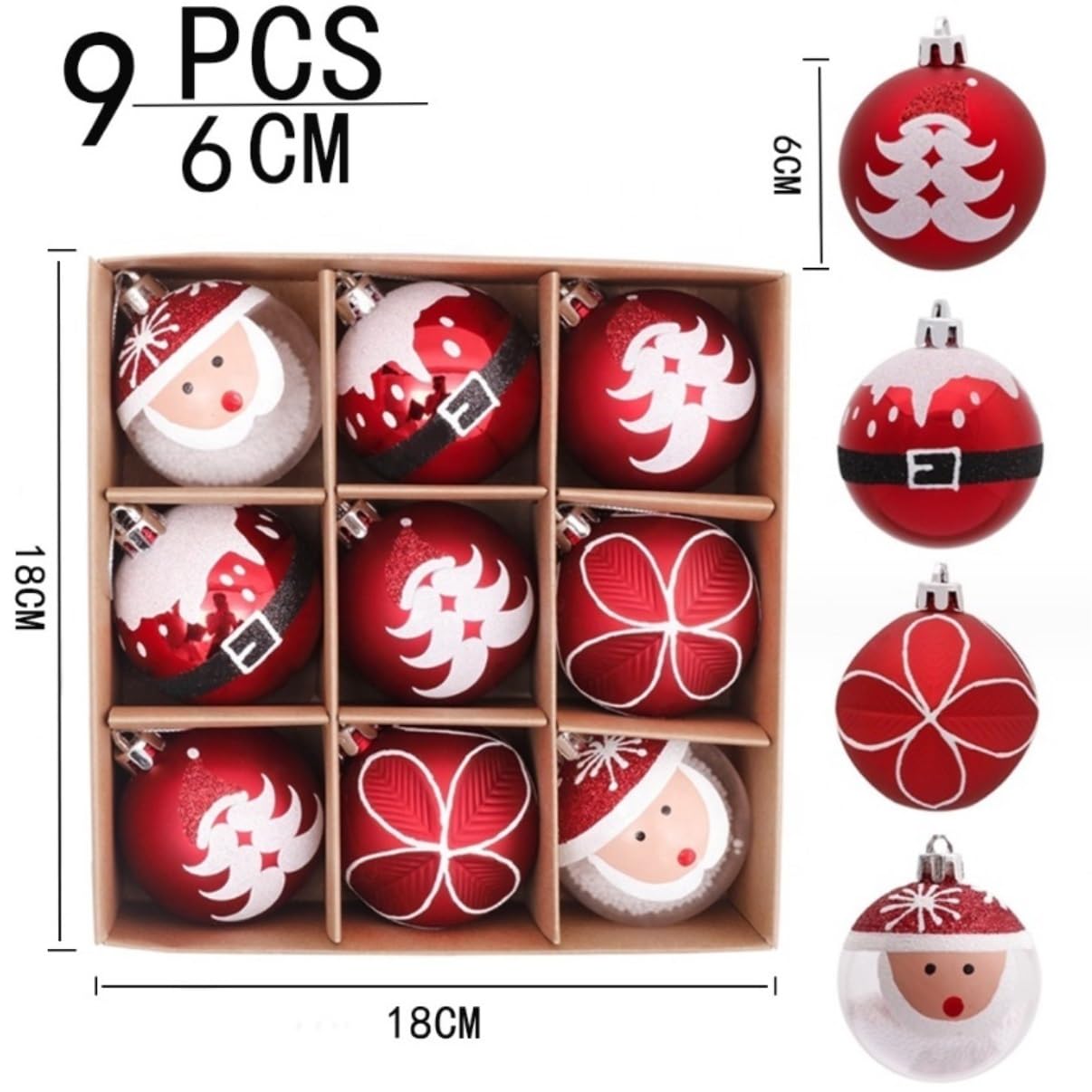 Palline di Natale, Set di 9 palline Natale, decorazioni infrangibili per l'albero, ornamenti per per albero, per feste matrimonio Palline di Natale Riutilizzabili(C)