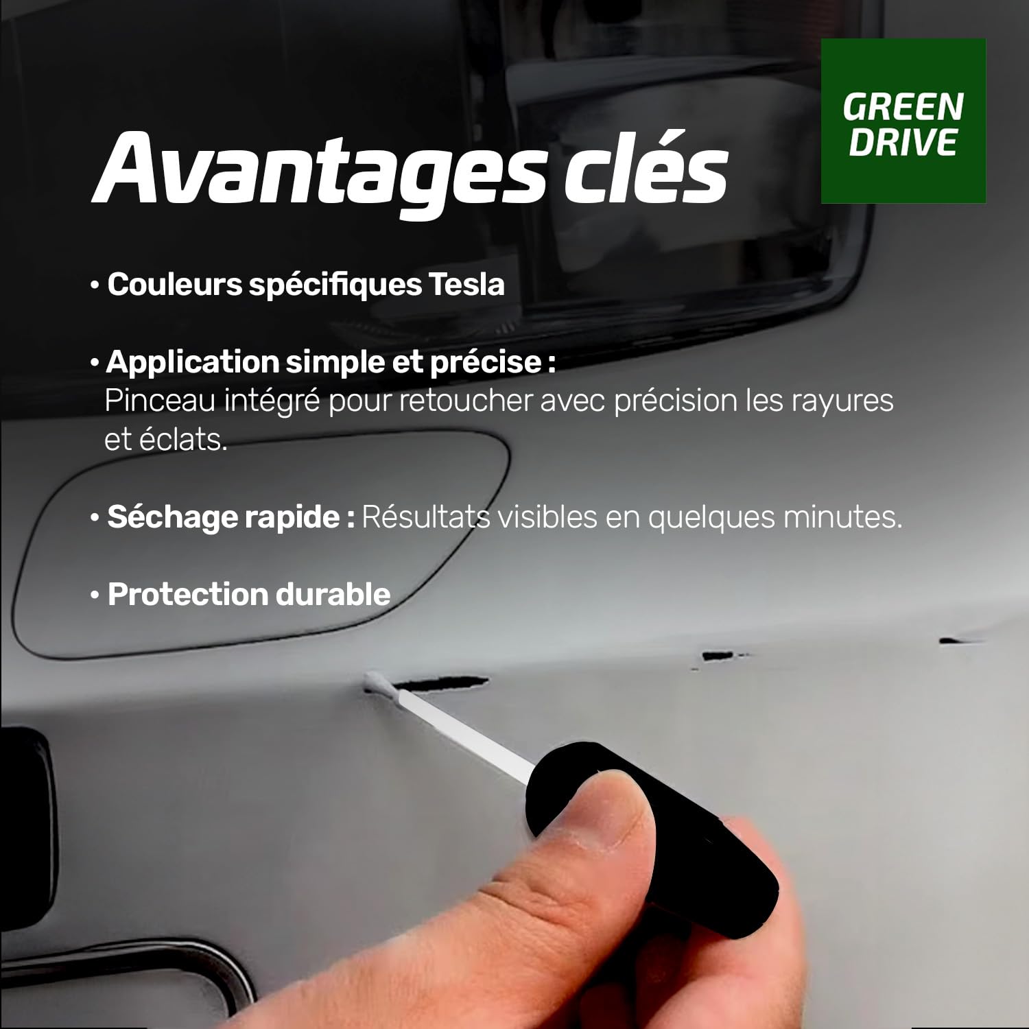 Stylo Retouche Peinture Carrosserie - Blanc perle nacré - Tesla Model 3 & Y (2019 à aujourd'hui) - Stylo Efface Rayure Carrosserie - Séchage Rapide - Protection UV
