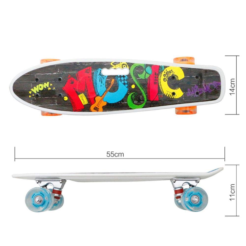 22Inch Skate Boards Cruiser Mini Board Skateboard Portable with LED Light up Shock Absorption Wheels for Kids Teens Adults
