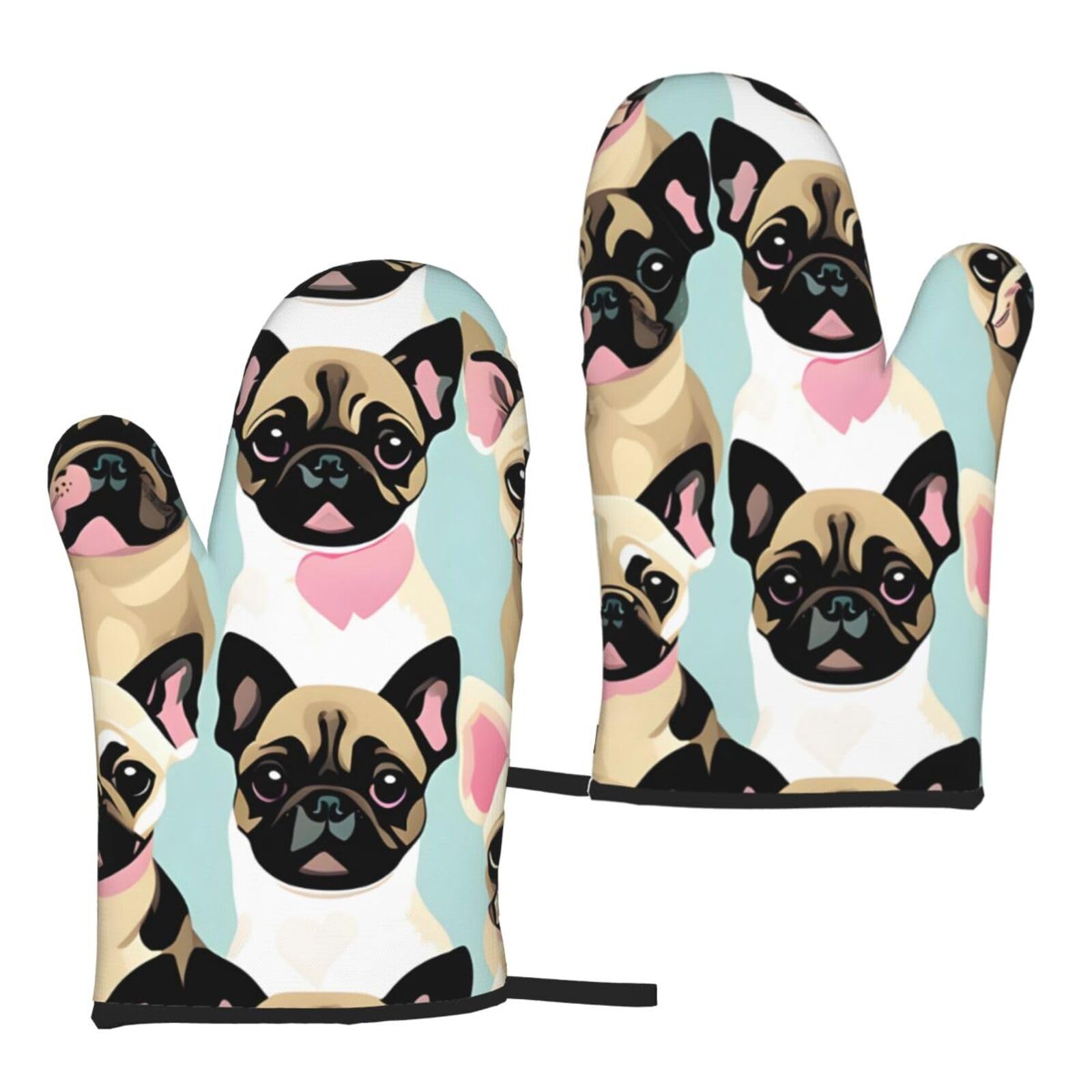 Cute Chihuahua Pug Print Heat Resistant Universal Fit Oven Microwave Gloves Home Cooking Baking Grilling
