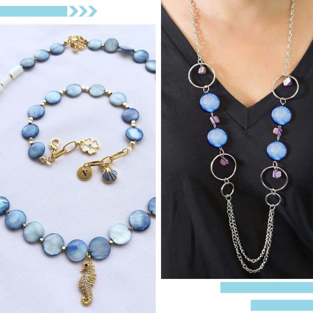 SUNNYCLUE 1 Box About 40Pcs Blue Flat Shell Beads Flat Round Shell Beads 20mm Natural Seashell Dyed Ocean Beach Hawaii Summer Large Spacers for Jewelry Making Necklace Bracelets Making DIY Crafts - Image 6