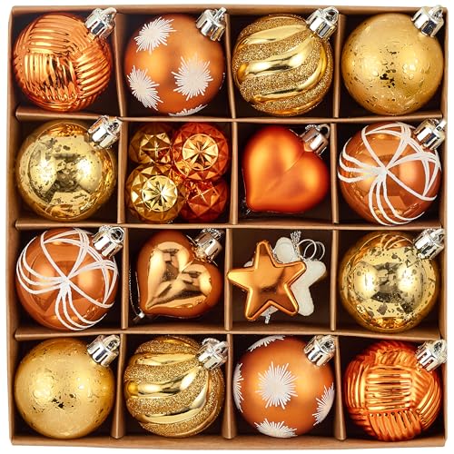 Valery Madelyn 28Pcs Fall Heart Shaped Ornaments Gift Pack, Thanksgiving Autumn Craft Painted Tree Heart Decorations, Orange Christmas Baubles Hanging Harvest Halloween Holiday Decor