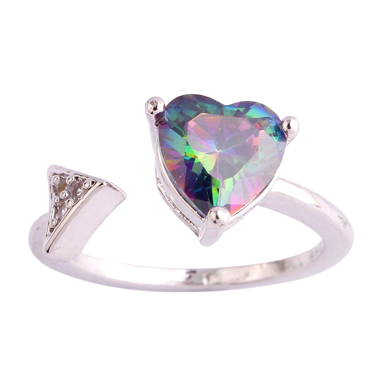 Emsione 925 Silver Plated Created Rainbow Topaz Open Womens Ring