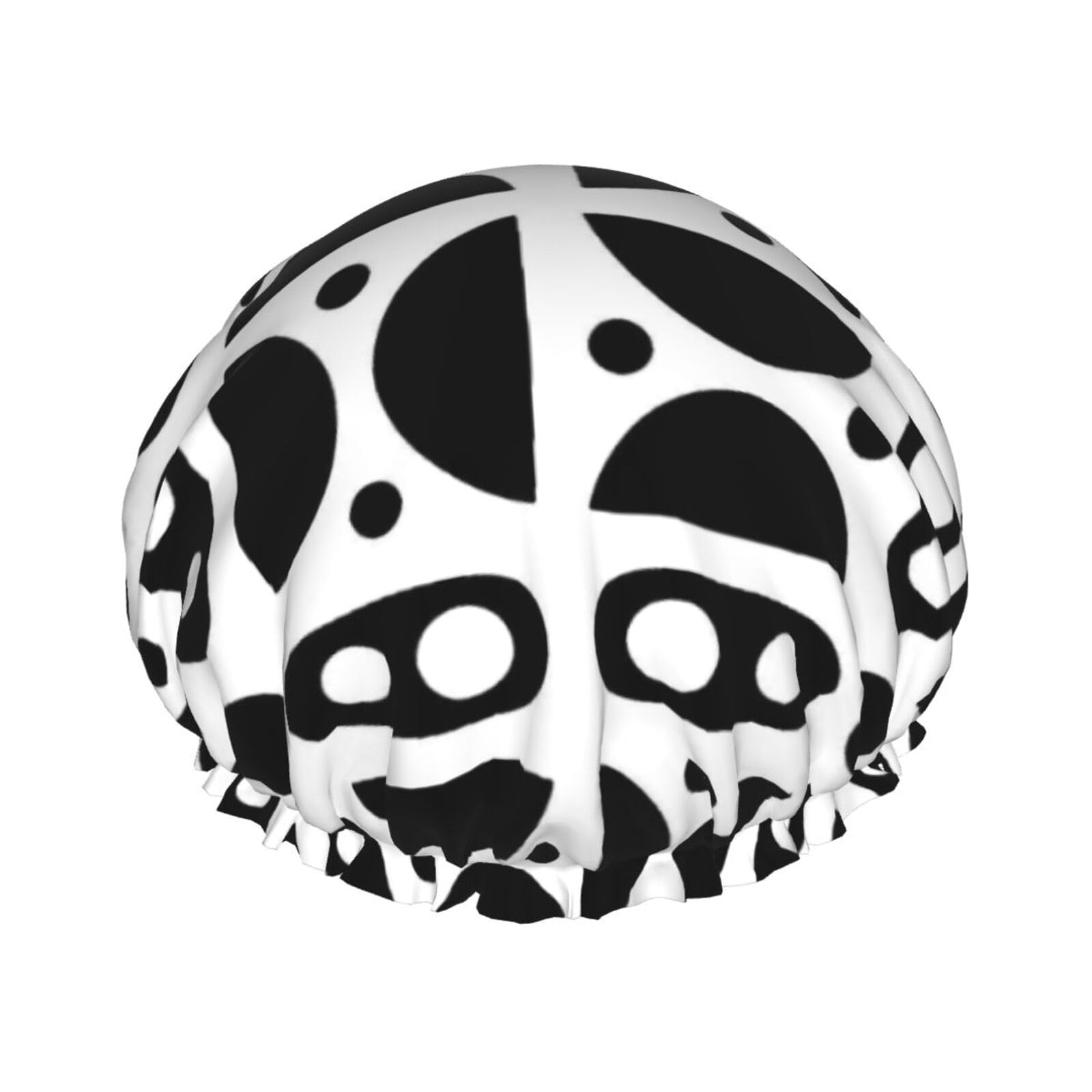 Geometric Black And White Semi-Circles And Dots Double Layer Waterproof Shower Cap Elastic Band Universal Fit Lightweight For Bath Face Care Cooking Hair Protection Men Women