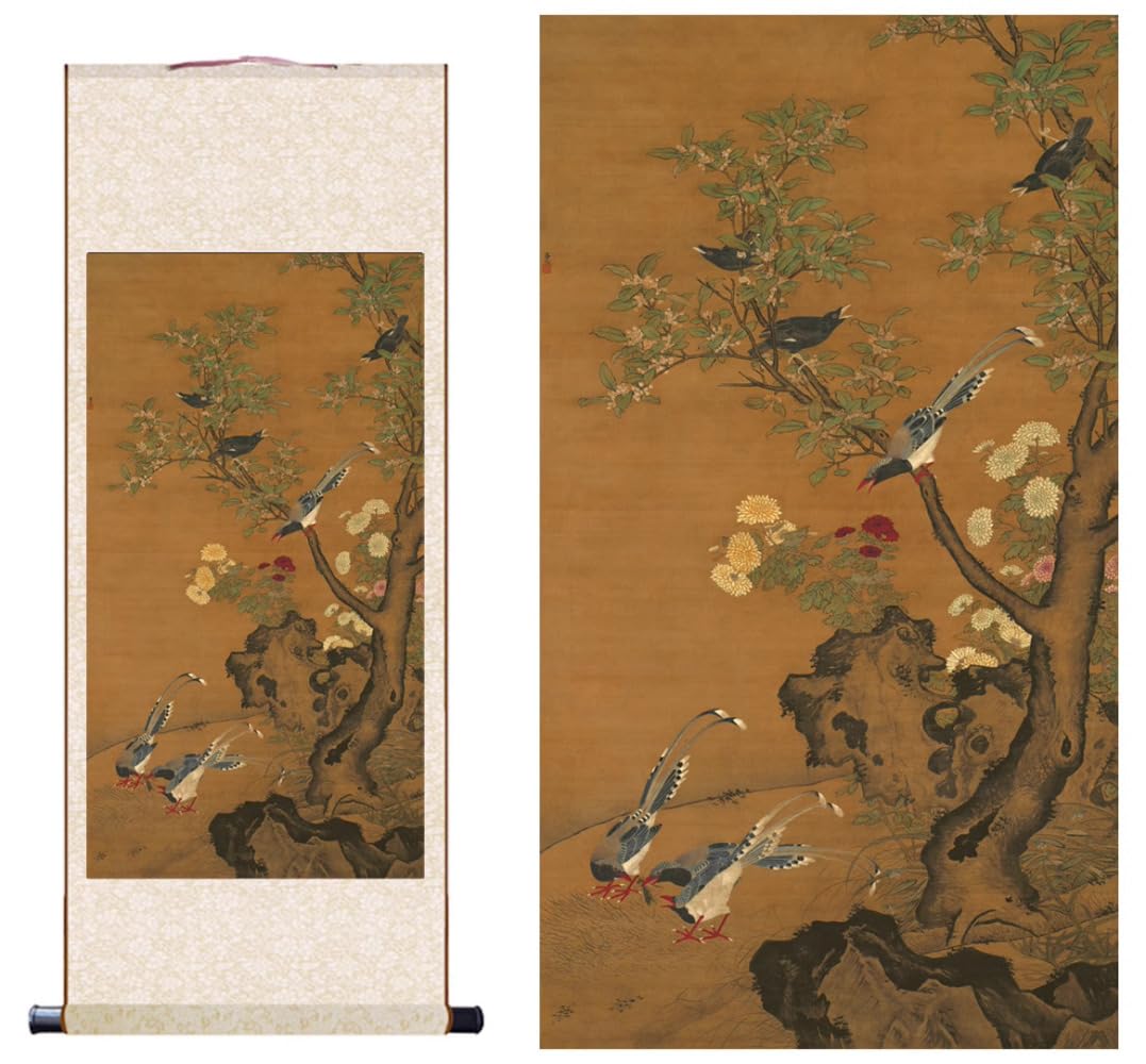 KEXYOAN 1pc Peacock Art Traditional Chinese Painting Decoration Scroll Hanging