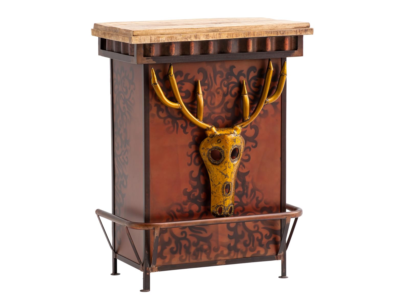 Woodkings Bartresen Hollowhorn Stehtisch 75x100x42 cm aus Metall & Mangoholz Tresen Braun Gold für Hausbar Wohnzimmer Ladentheke Empfangstresen Werkstatt