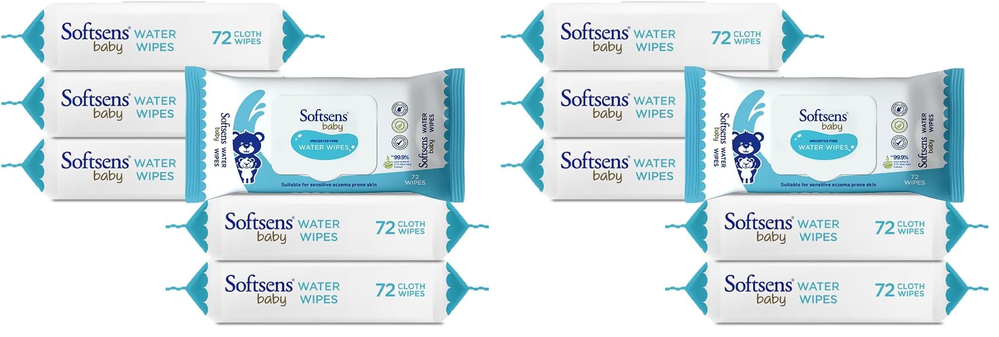 Softsens Baby 99.9% Pure Water Wipes | Pure Aloe Vera Extract with Lid Wipes For Babies (Pack of 12)