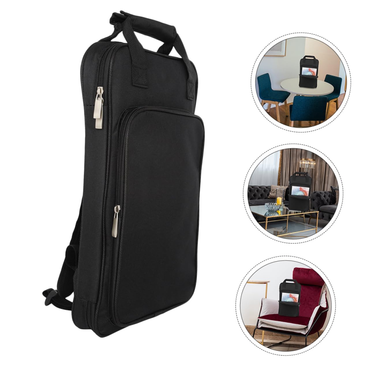 Mochila para Baquetas de Tela Oxford Negra, Bolsa Multifuncional Bolsillo Frontal, Diseño Acolchado y Resistente al Agua para Almacenamiento de Instrumentos