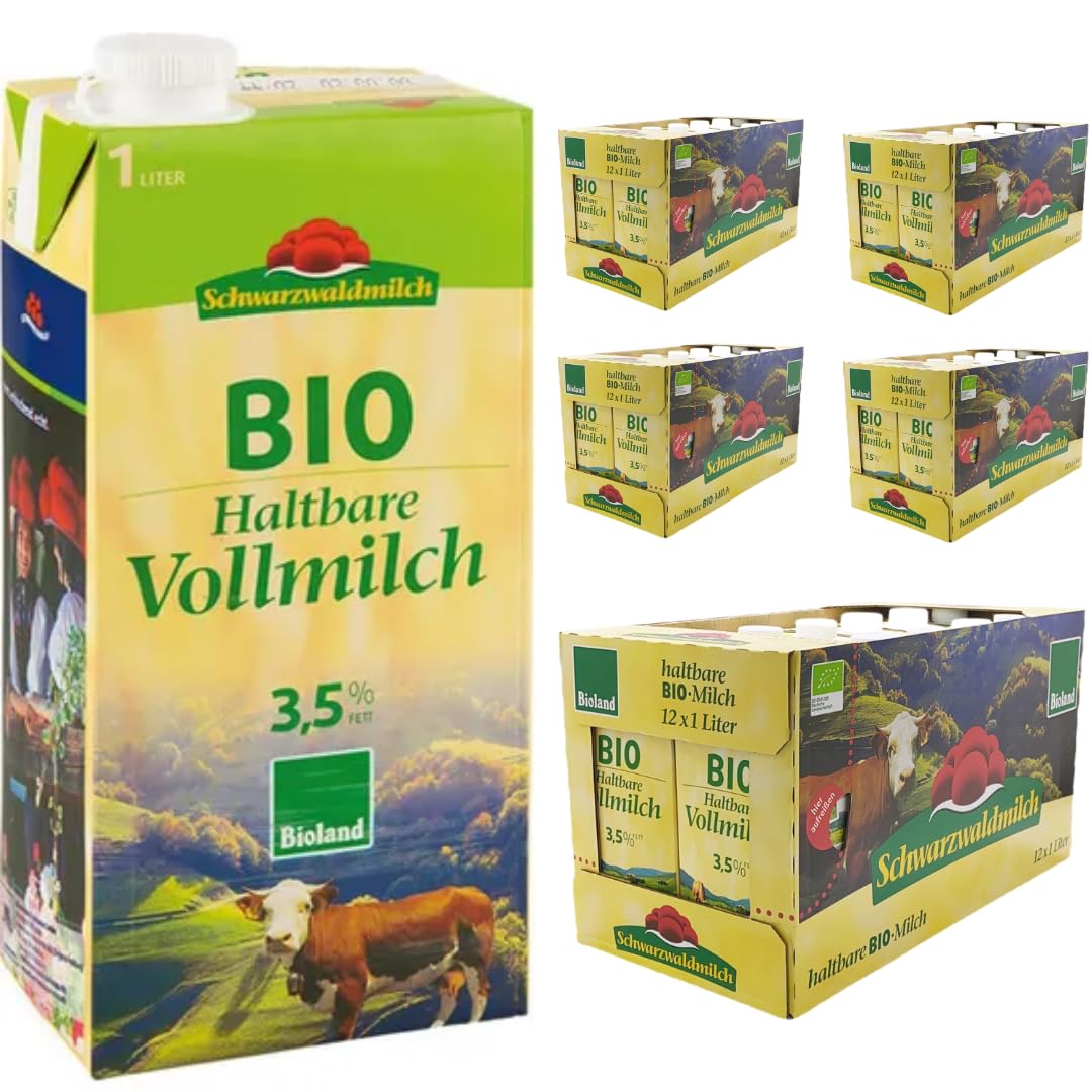 Schwarzwaldmilch Milch fettarme H-Milch 3,5% Fett, Haltbare Milch, je 1 Liter, 60 Stück+ pufai