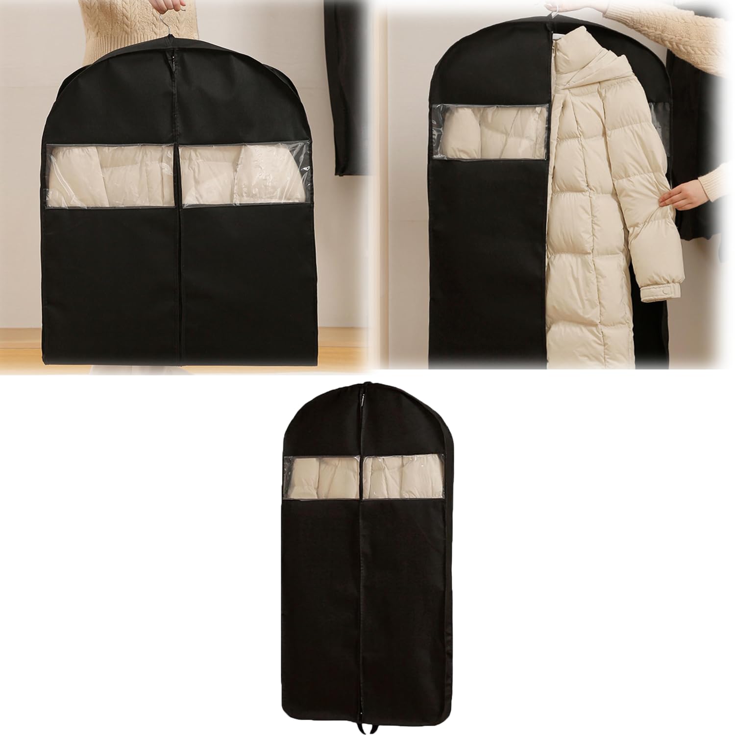 Space Saving Hanging Garment Bag Dustproof Clothes Storage with Self Compression Zipper Closet Organizer Storage for Down Coats