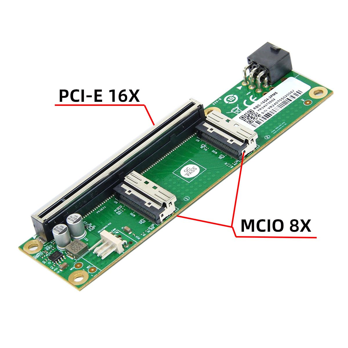 cablecc 2 Port 74Pin PCI-E 16X to PCI-E 5.0 MCIO 8i SFF-TA-1016 Adapter Mini Cool Edge IO Female PCI Expansion Card Adapter with 6Pin GPU Power Port for Expansion Graphics