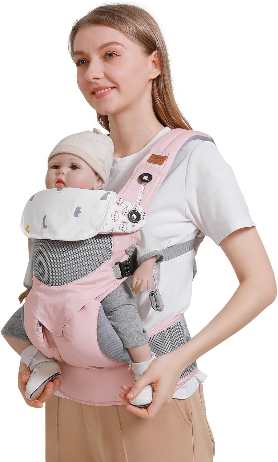 SONARIN 3 en 1 Mochila Portabebés Transpirable,Portabebés Ligero Multifunción Portador de Bebé Ergonómica para Recién Nacidos y Niños Pequeños 3-48 Meses,Todas las Posiciones(Rosa)