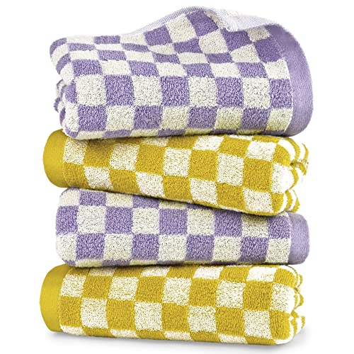 Checkered Hand Towel Set, Soft Quick Dry Bathroom Hand Towels 2 Colors 4 Pack, Retro And Cute Towels For The Whole Family #TOP14