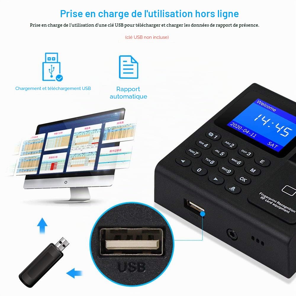 Clavier de contrôle d'accès compact carte RFID mot de passe machine de présence d'empreintes digitales enregistreur de temps équipement de connexion des employés adapté pour les usines, les