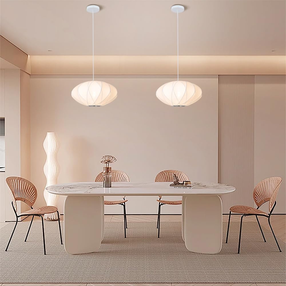 DLSixYi Silk Pendant Light, Italian Modern White Lantern Fabric
