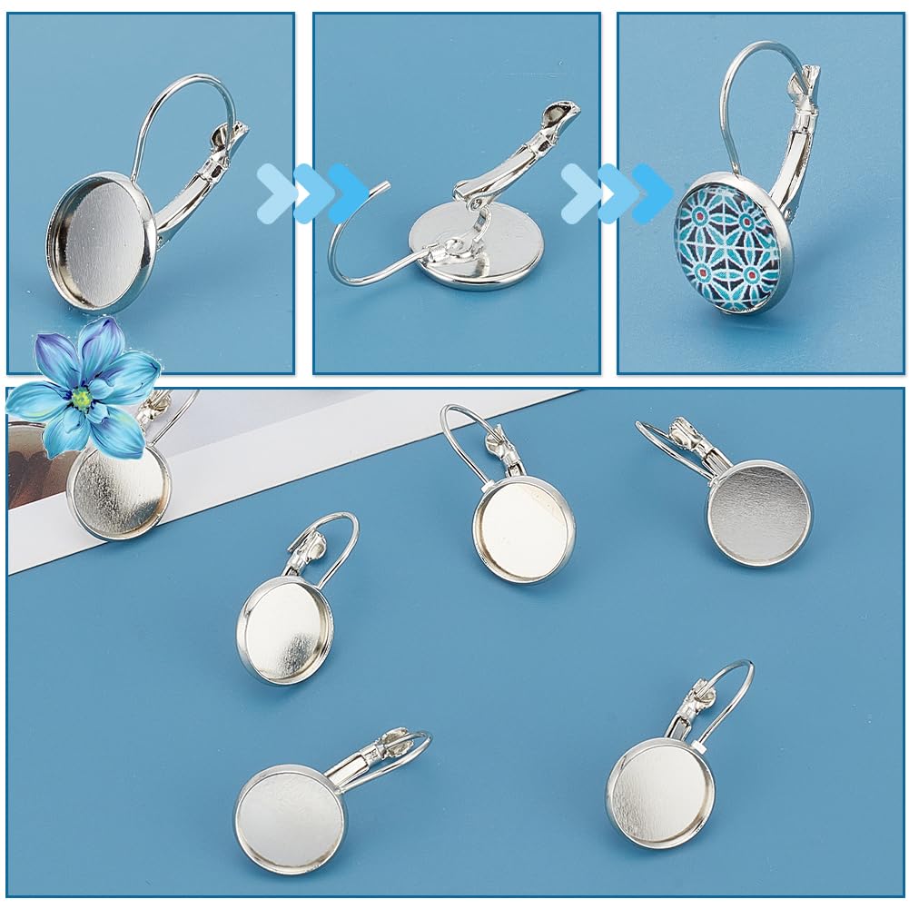 PH PandaHall 20pz Clip Orecchini Fai da Te Base Cabochon 14x27mm Ottone Basi Cerchio Creazione Gioielli 12mm