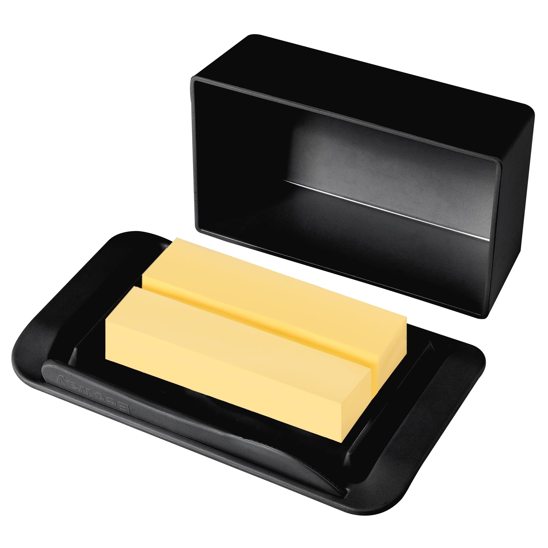 ECOWAY Butter Dish with Lid Knife for Countertop and Fridge,Large Butter Keeper,Bamboo Butter Holder Container for 2 Sticks East Coast/West Coast/European Style/Kerrygold Butter,Dishwasher Safe,Black