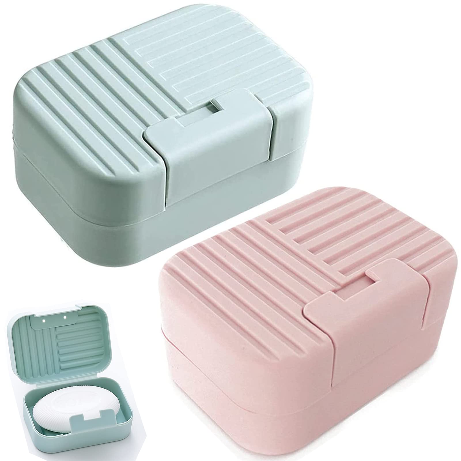 Travel Soap Case Box,2Pcs Soap Box,Soap Dish with Lid,Portable Shower Soap Box,Sealed soap dish with lid,Perfect for Bathroom, Travel, Camp, Gym(pink and blue）