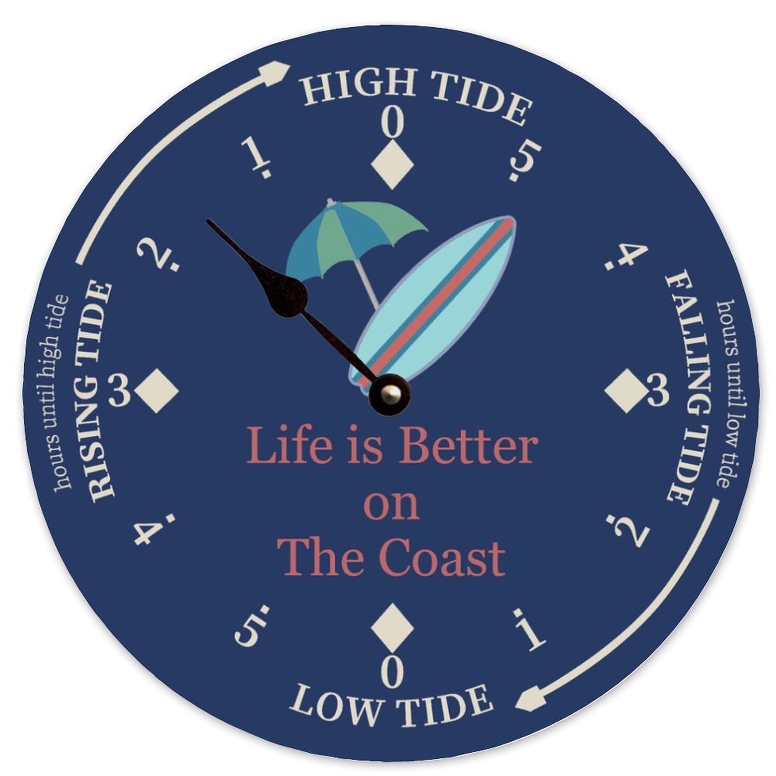 Guangpat Blue Surfboard Life Is Better On The Coast Personalized Tide Clock Tidal Clocks Battery Operated 15 Inch Farmhouse Retro Wall Decor For Home Kitchen Office Bathroom