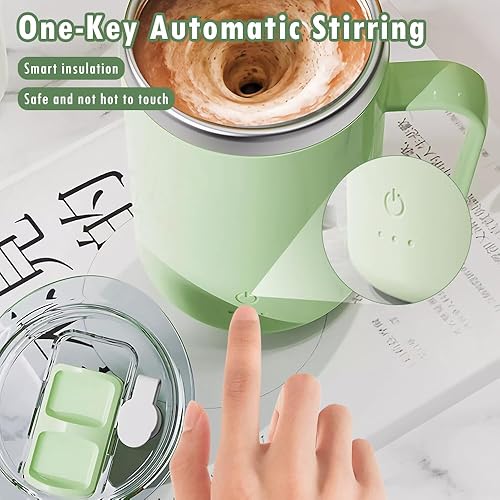 Miniatura 5 de Taza de café autoagitable, vaso de viaje de mezcla automática de 13.5 fl oz con agitador magnético recargable para café, batidos de proteínas, té y