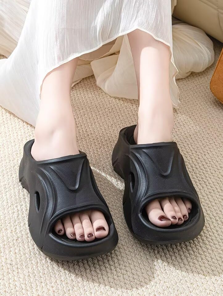 Pillow Slippers for Women and Men Non Slip Quick Drying Shower Slides Bathroom Sandals ，Ultra Cushion ，Thick Sole（Size：38-39，Black） 042