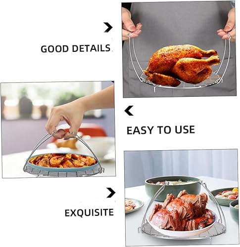 Miniatura 7 de Hemoton Estante de cocina con 2 asas de acero inoxidable redondo para freidora de aire, estante para hornear, enfriar, asar al vapor, 8.2 in