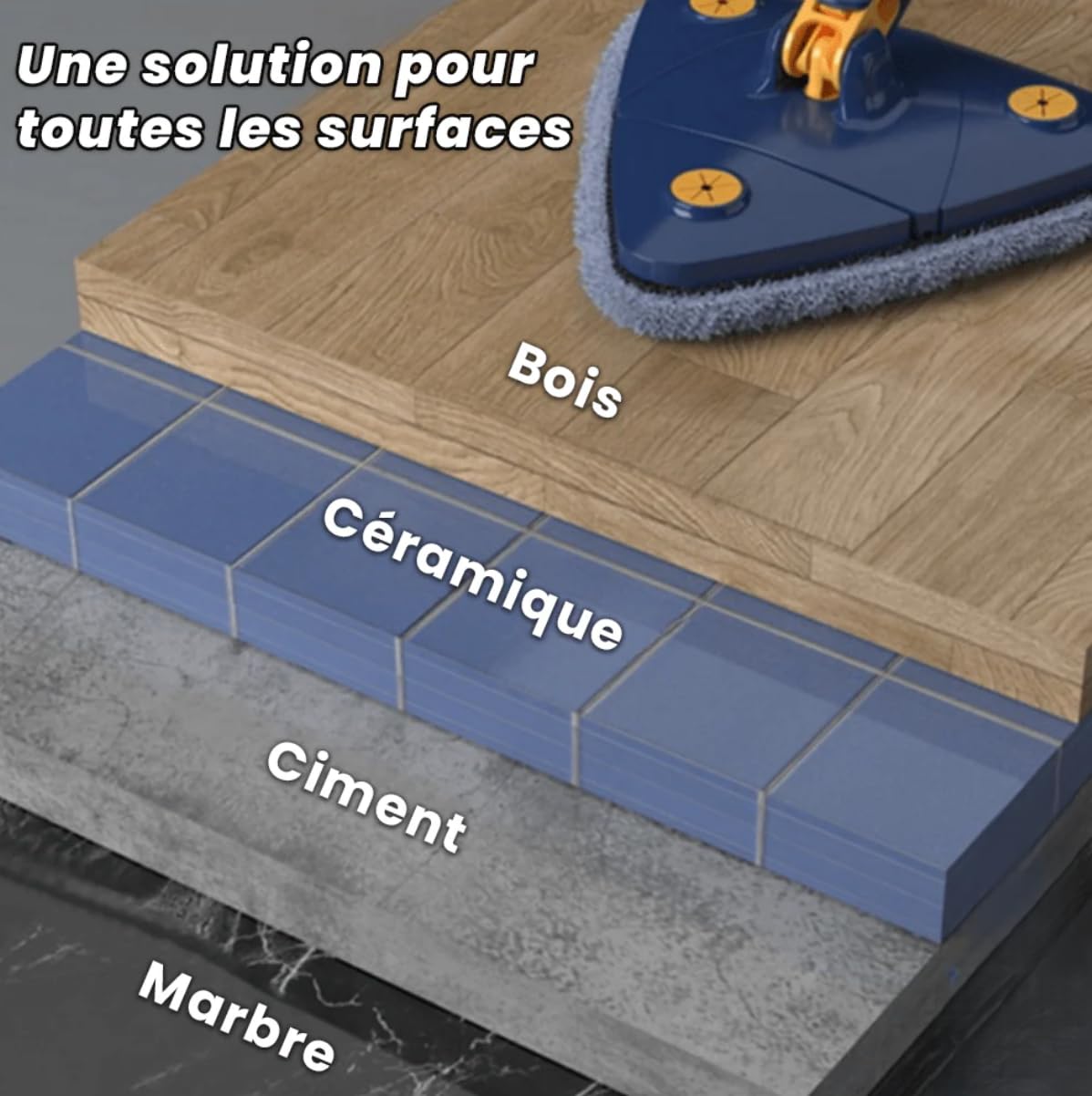 Quickclean-Balai Essoreur Rotatif pour Un Nettoyage À 360° des Sols, Murs Et Plafonds (Bleu)
