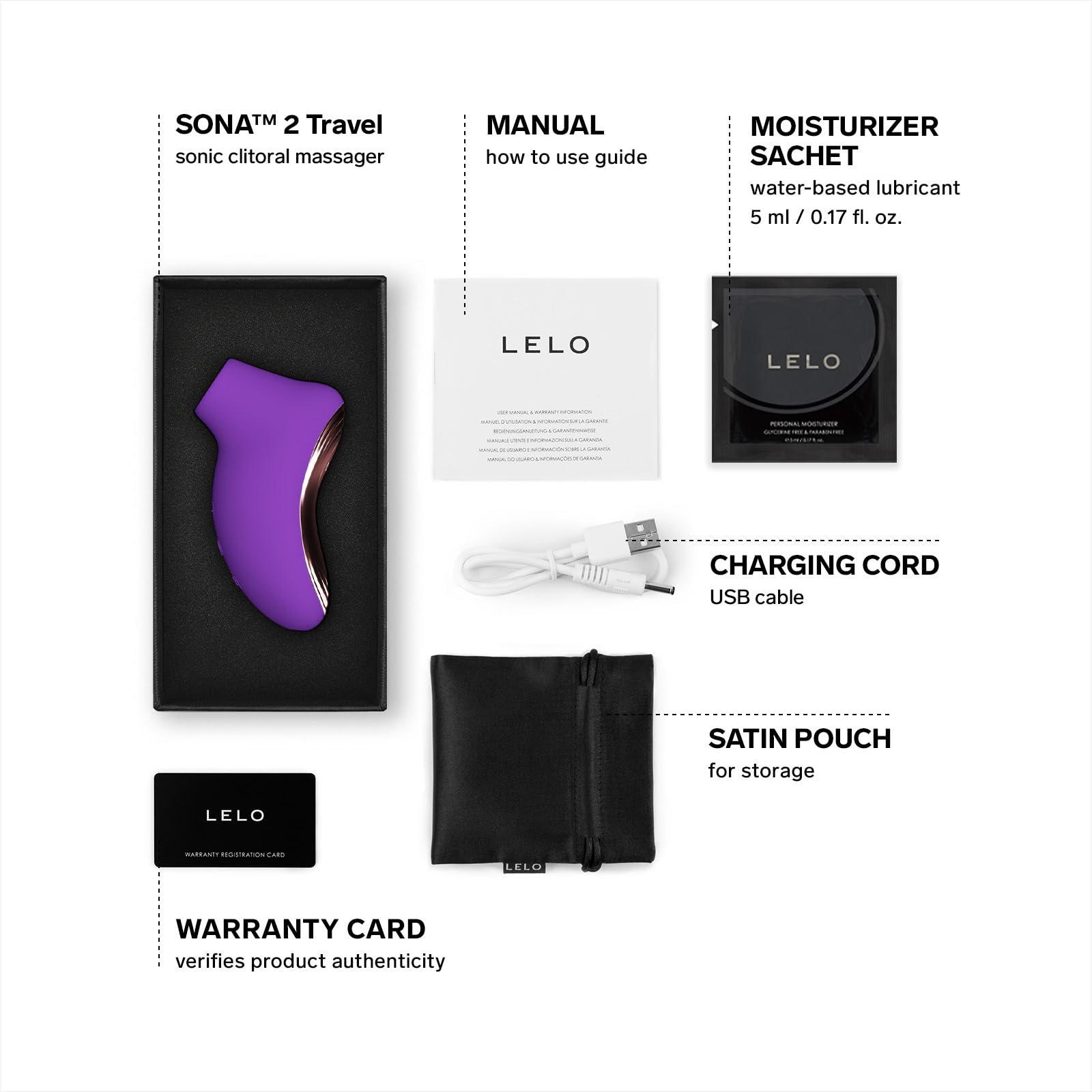 LELO SONA 2 Travel, Vibrador Femenino de Tamaño Viaje para Mujeres, Vibrador Mini con 12 Modos de Placer y Tecnología de Ondas Sónicas, Morado