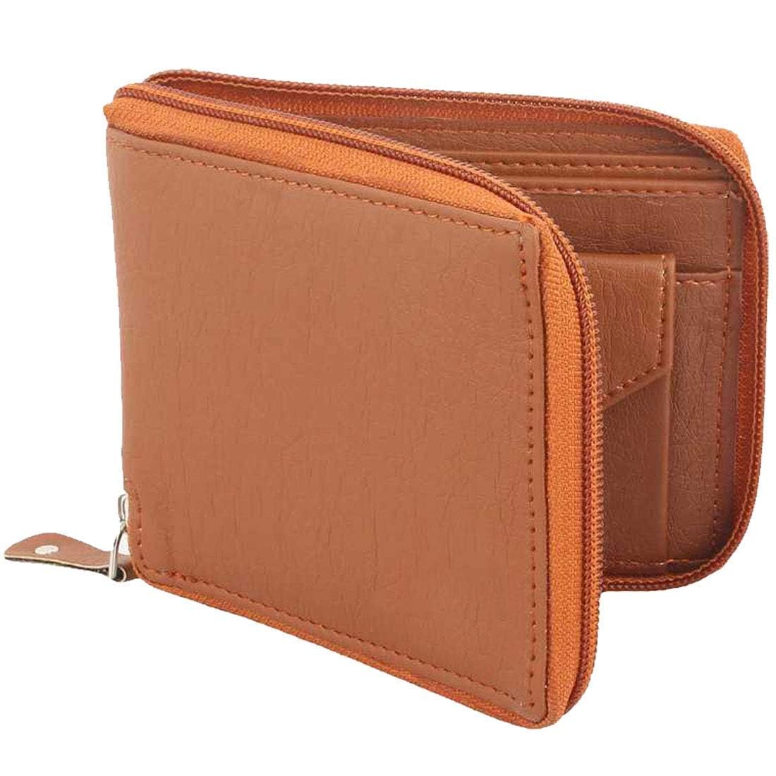 Brown Roundzip Wallet, Slim Bifold for Men, 3 Card Slots, Brown, Classic Style, Top Grain Leather with Faux Exterior, Zipper Closure-image-29