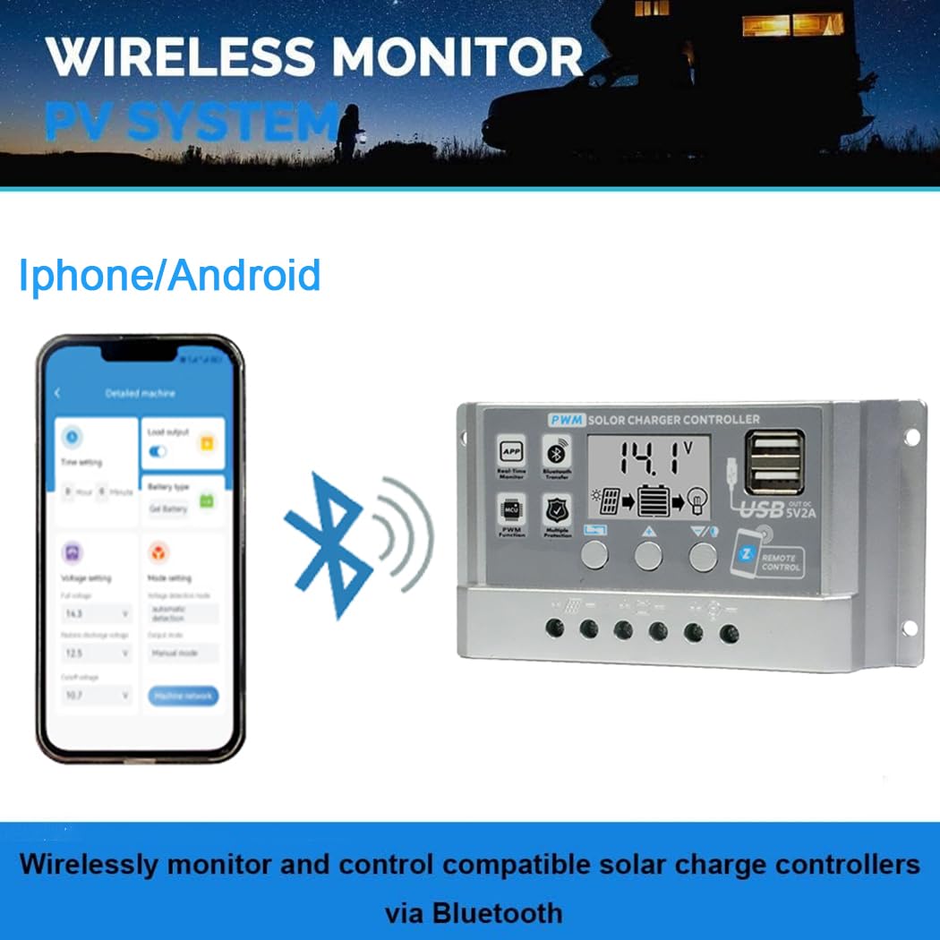 Y&H Solar Laderegler 30A PWM 12V 24V Solarpanel Batterieladeregler mit LCD Display, APP Kommunikation, Dual USB, Batterie 0V Start, Ladespannung einstellbar, geeignet für Blei-Säure/Lithium