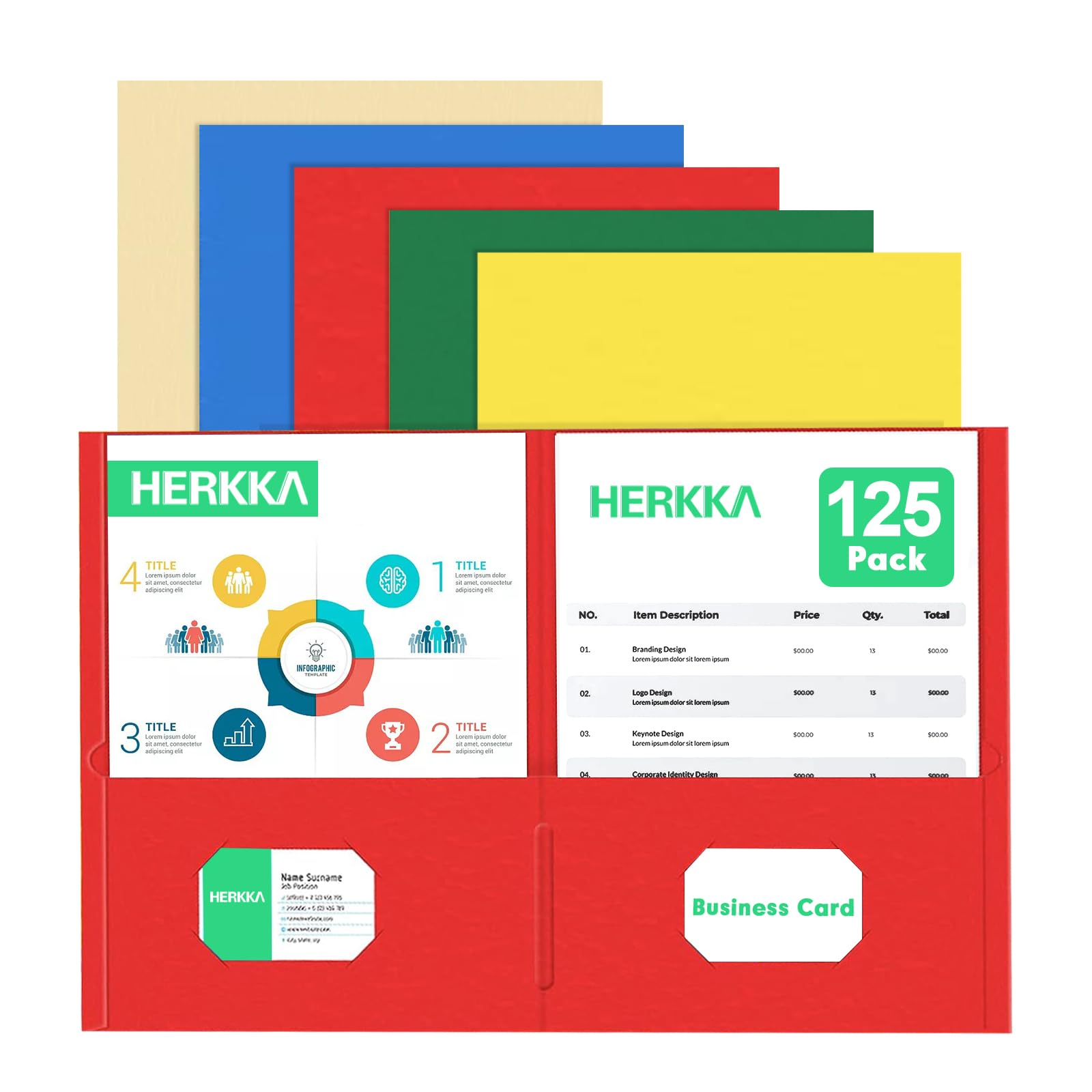 Sponsored Ad - Two Pocket Folder, HERKKA 125 Pack 2 Pocket Folders with Business Card Slot, Letter Size Paper Folders Designed for Office and Classroom Use, Assorted 5 Colors
