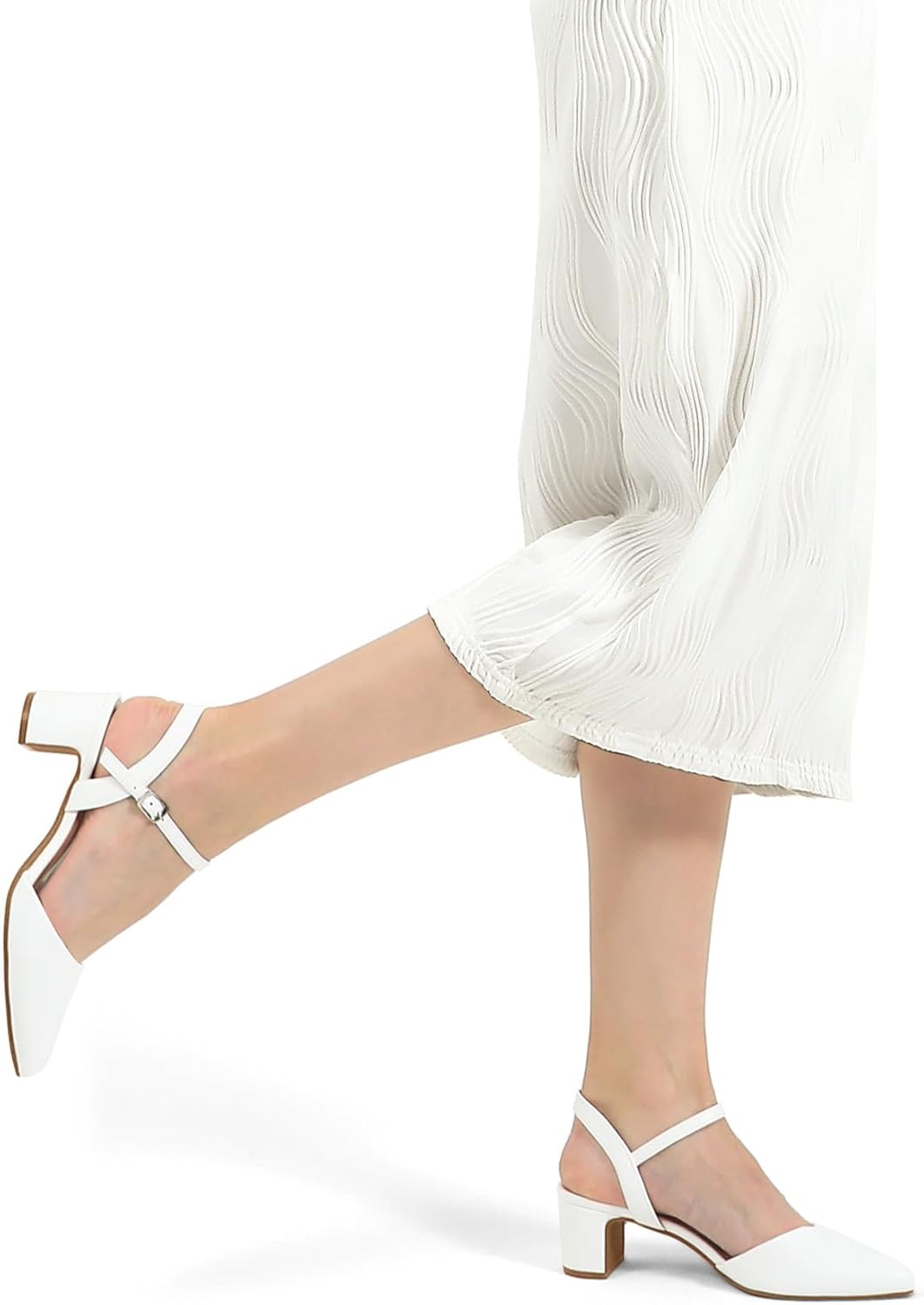 mysoft Women's Pumps 2 Inch Chunky Block Heel Pointed Toe Ankle Strap Slingback Wedding Party Dress Shoes - Image 3