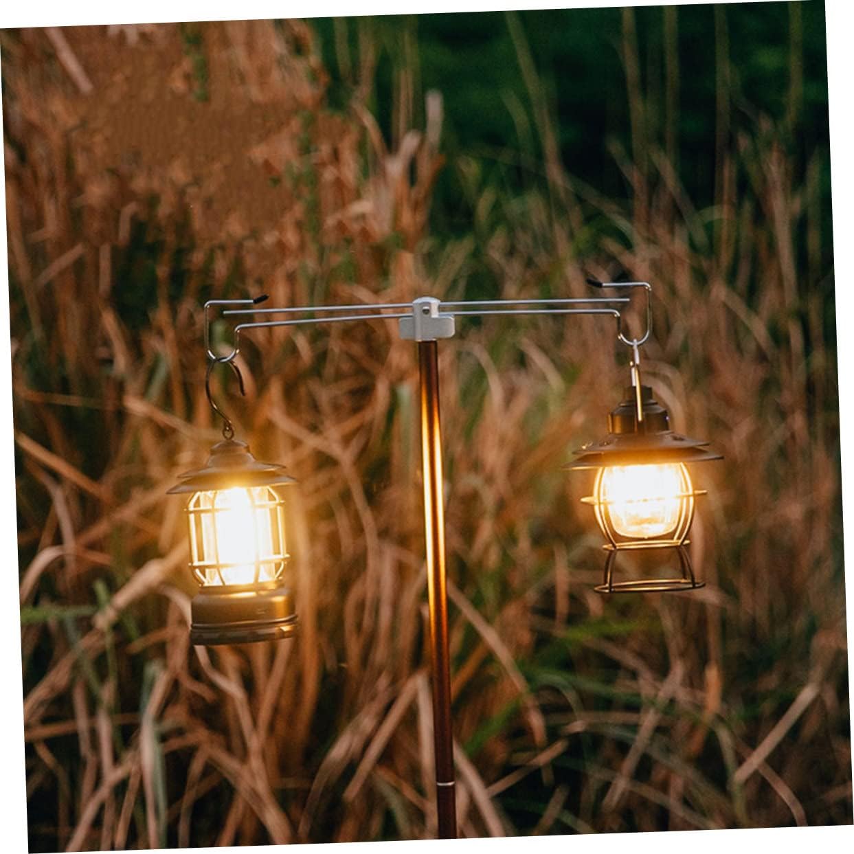 Abaodam Outdoor Light Rack Camping Bracket for Lantern Portable Lamp Holder Double Hooks