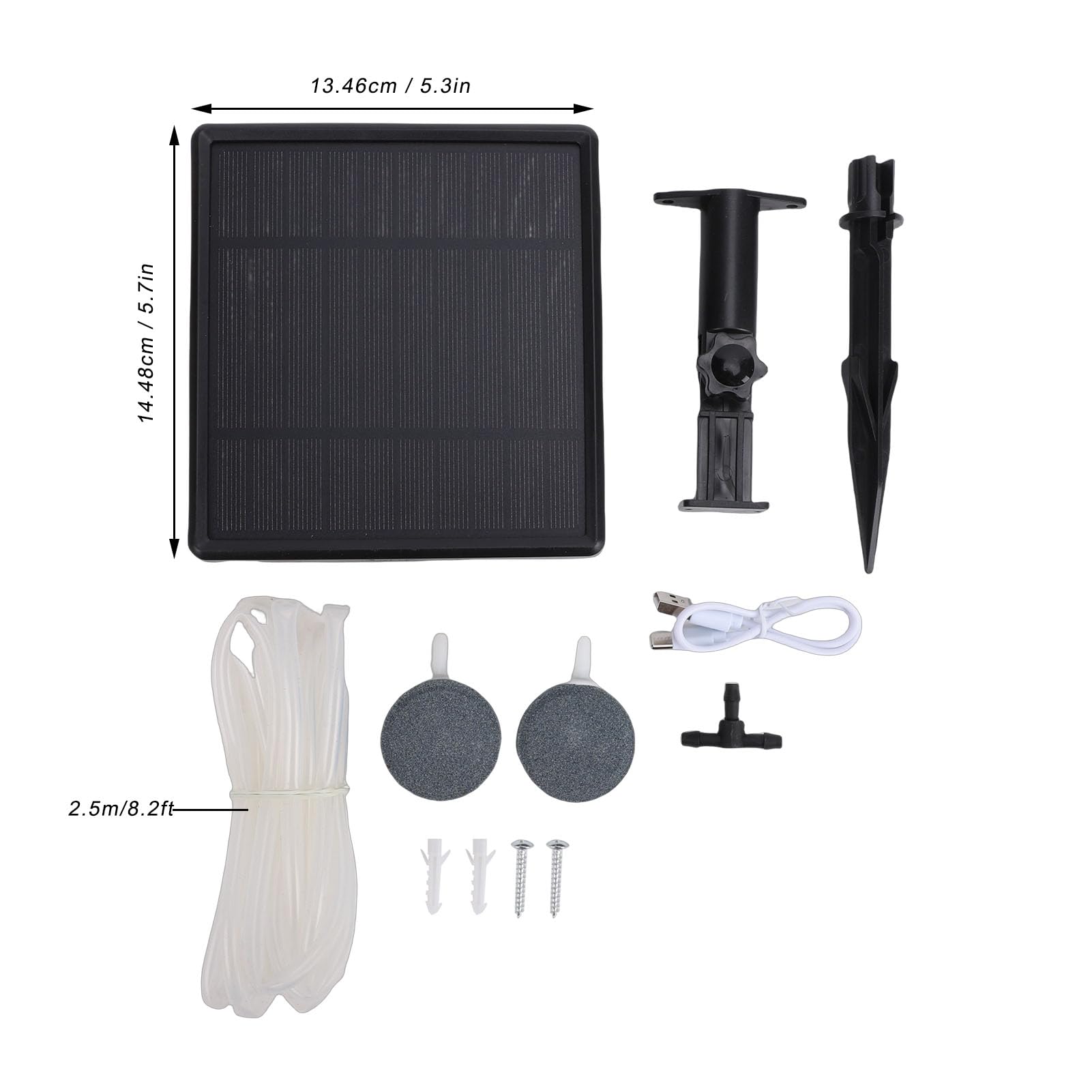 Luocute Solar-Teichbelüfter, 2000 MAh Batterie, Solar-Sauerstoffpumpe mit 2 Luftsteinen und 8,2 Fuß Langem Rohr für Aquarien, Hydrokultur, Kleiner Teich Im Freien