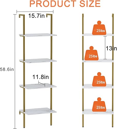 Miniatura 3 de Estantería de escalera de metal industrial de 4 niveles, estante de almacenamiento alto abierto de madera marrón y estantes de exhibición, estuche