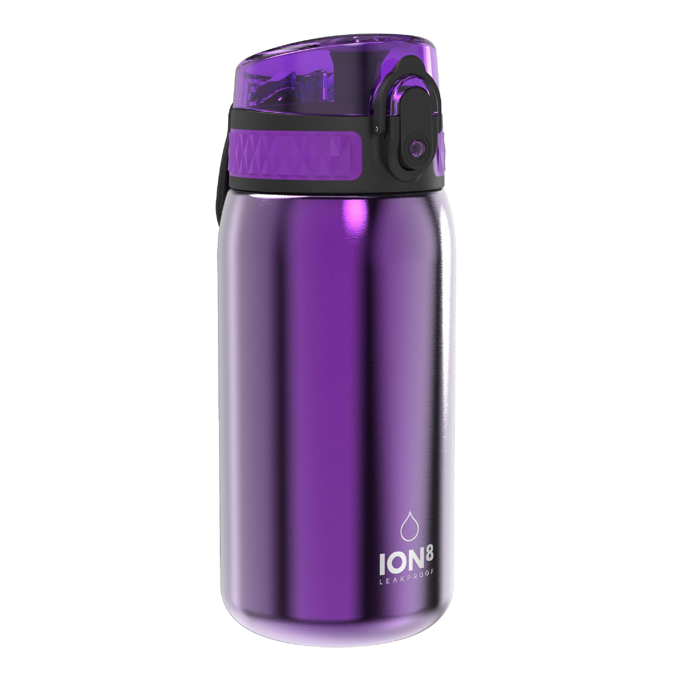 Lightweight Steel Kids Water Bottle, 400ml/13oz, Non-Insulated, Leak Proof, Easy to Open, Secure Lock, Dishwasher Safe, Fits Cup Holders, Carry Handle, Metal Water Bottle, Purple