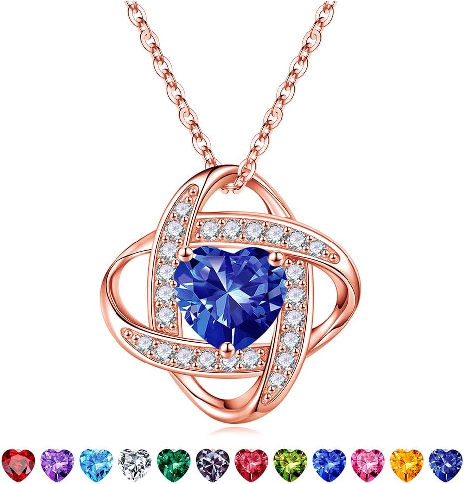 Iefil Easter Gifts for Women Wife - 925 Sterling Silver Love Knot Birthstone Necklace, Anniversary Birthday Gifts for Women, Jewelry Gift for Wife Mom Girlfriend Daughter