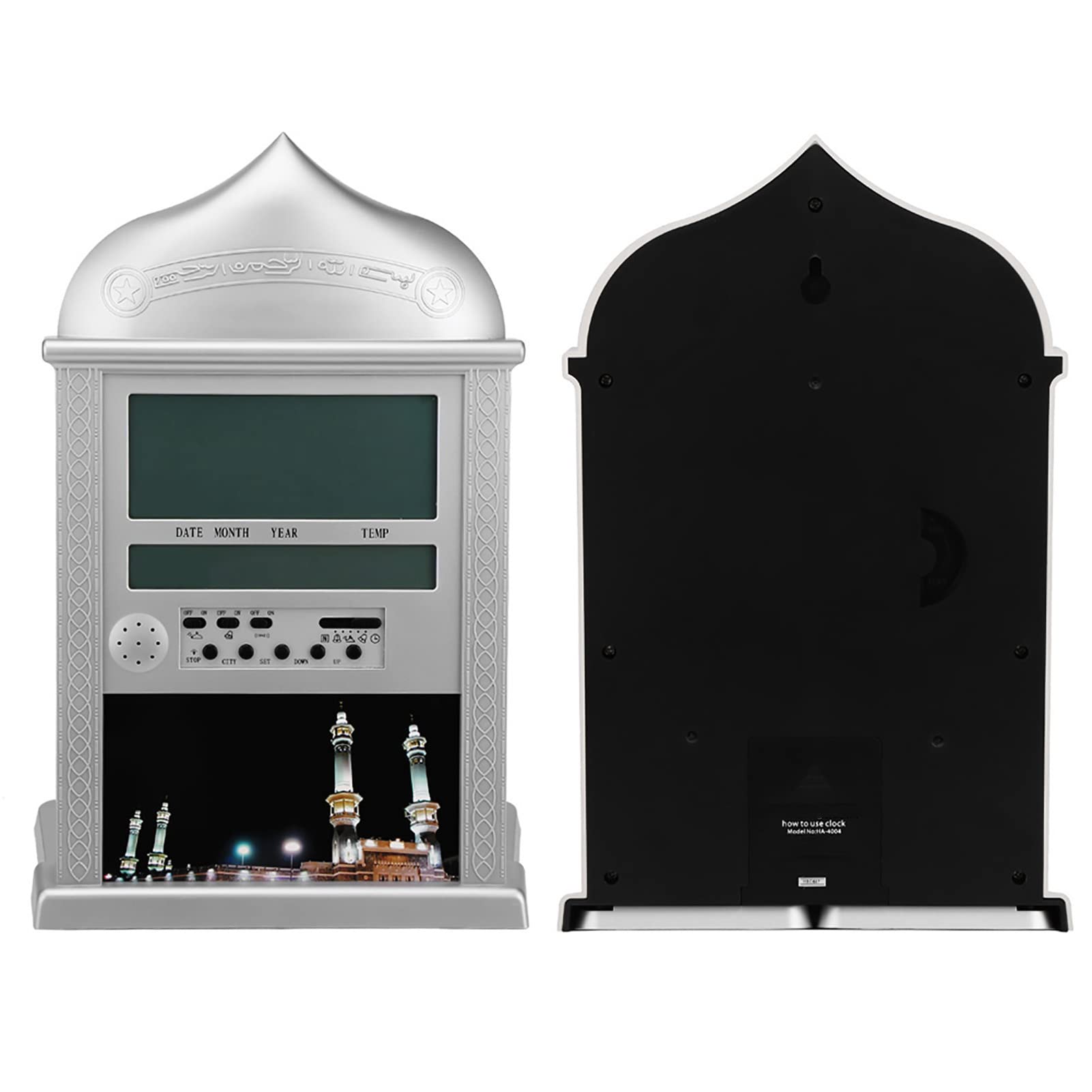 lyrlody Reloj de Oración Musulmán con Recordatorio Azan, Hora Mundial, Pantalla de Temperatura, Plástico y Metal
