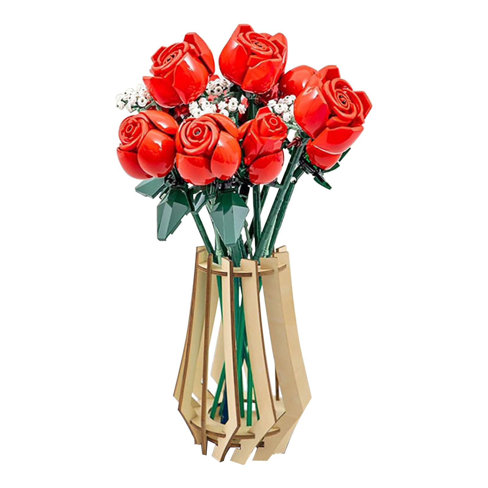 Mayoii Jarrón de madera 3D único para ramo de flores Lego, jarrón decorativo para arreglos de ramos, exhibición elegante y decoración del hogar