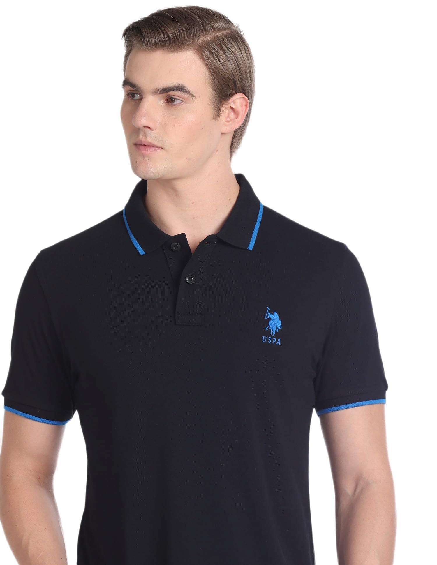 U.S. Polo Assn. Men's Black Slim Fit Cotton Polo T-Shirt - Image 1
