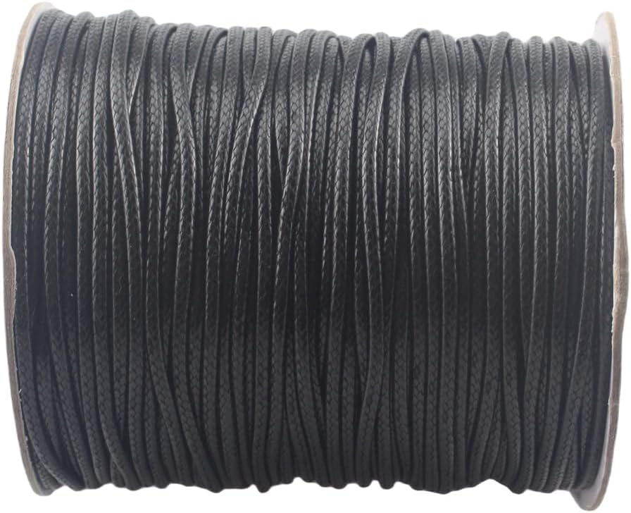 Waxed Polyester Jewelry Making Cord Waxed Beading String with Spool for Craft DIY Thread (Black, 2.0 mm (100 Yards))