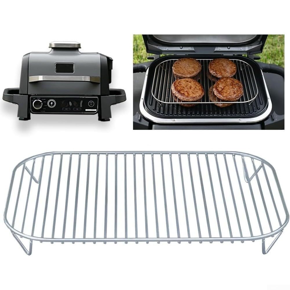Rejilla de acero inoxidable de doble capa para barbacoa al aire libre, rejilla de cocción plegable para OG700 OG701 malla de acabado plateado (paquete de 2)