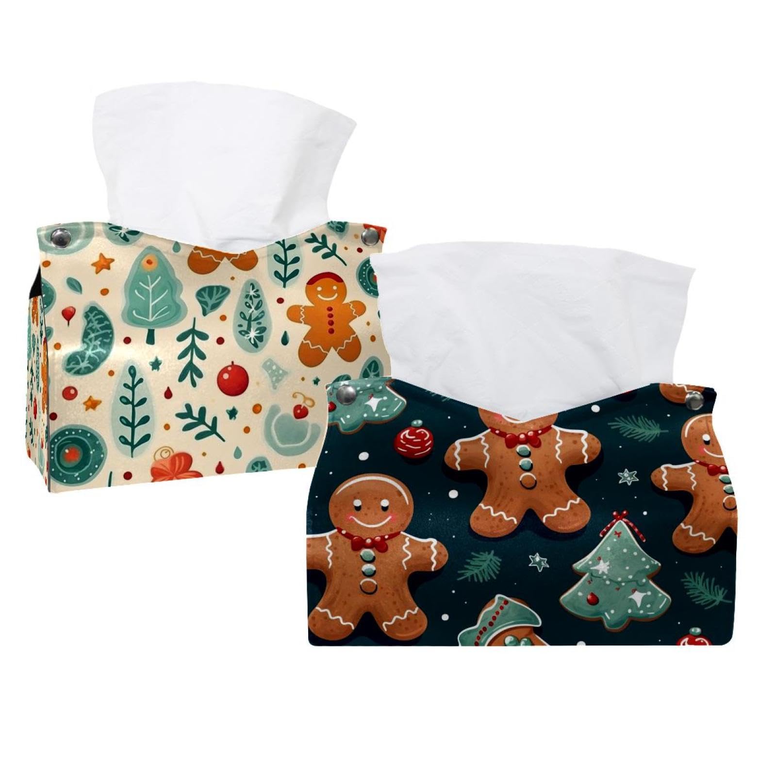 Lot de 2 housses de boîte à mouchoirs bonhomme pain d'épice cadeau Noël